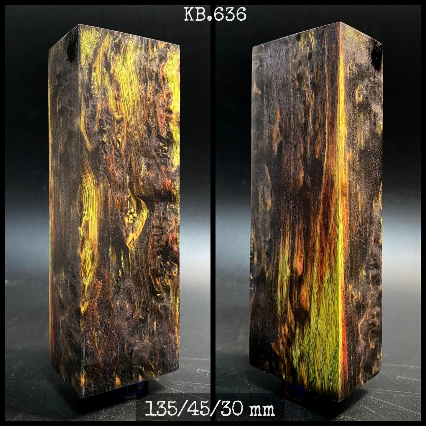 Stabilisiertes Holz aus Maserbirke, mehrfarbiger Rohling für die Holzbearbeitung. Lagerbestand in Frankreich. #KB.636