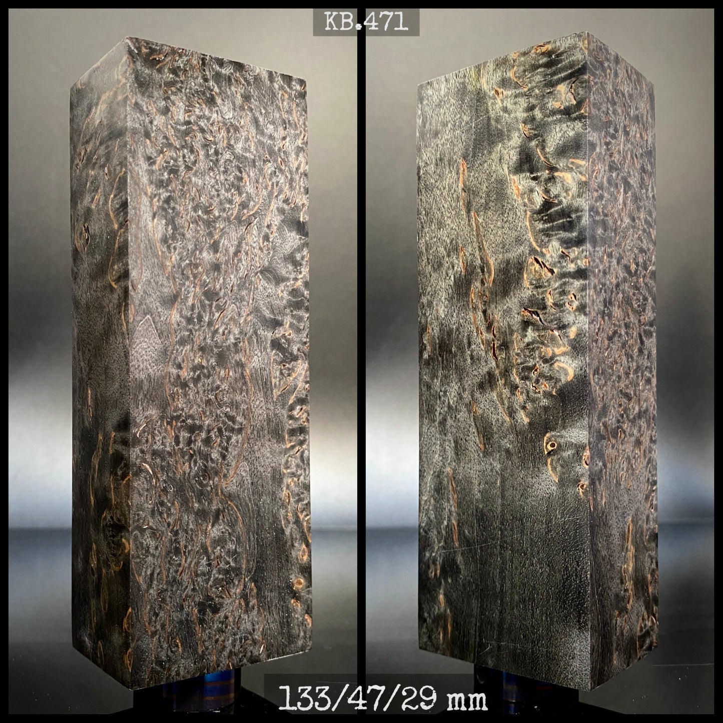 Stabilisiertes Holz aus Maserbirke, Rohling in brauner Farbe. Lagerbestand in Frankreich. #KB.471