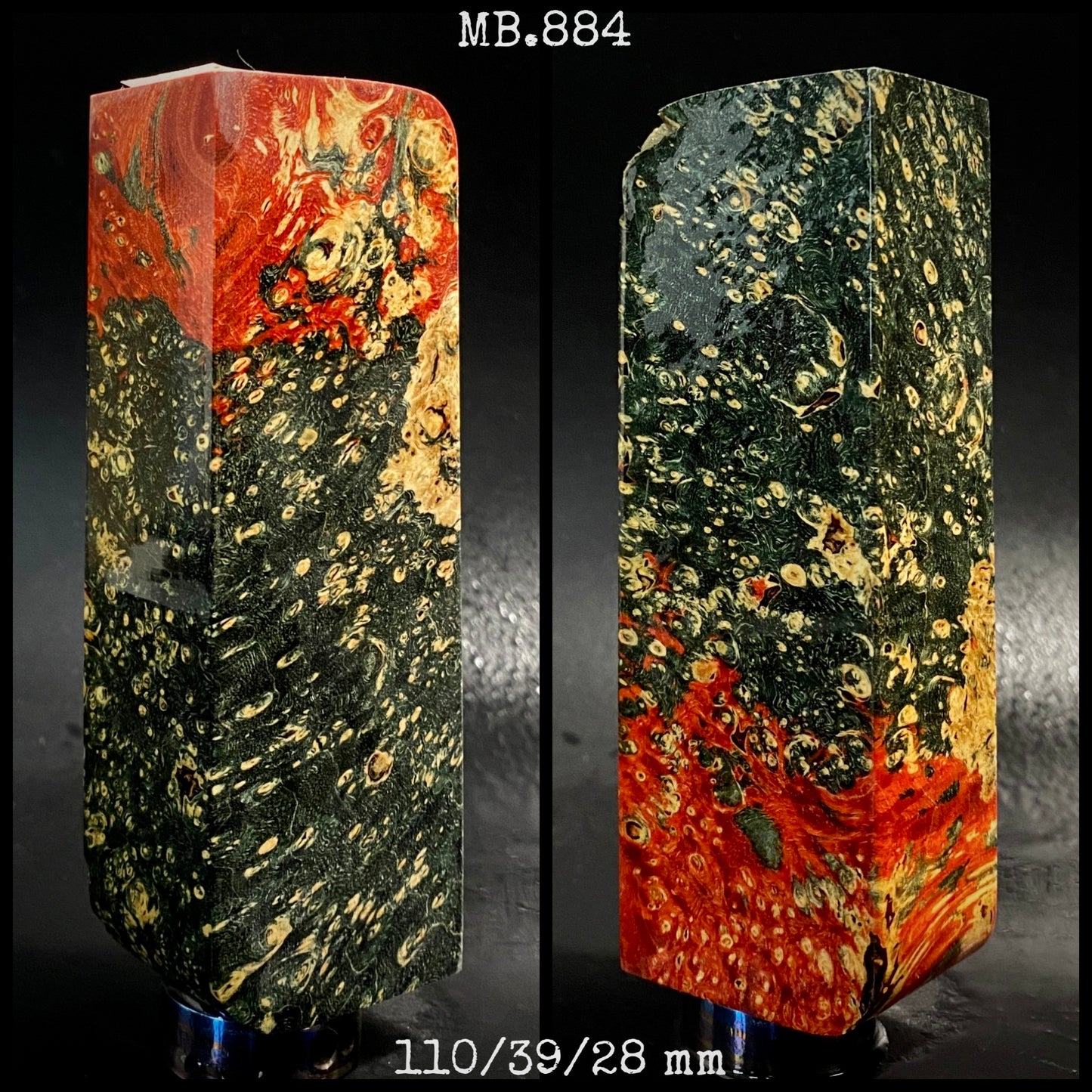 MAPLE BURL Stabilized Wood, Black & Red Colors Blanks. MB.884
