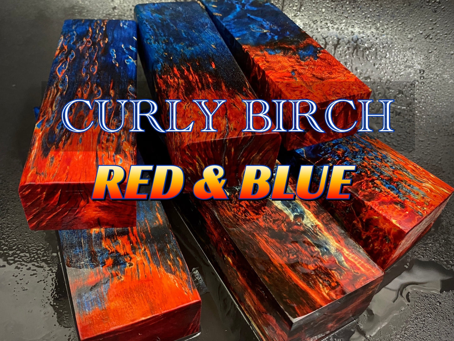 CURLY BIRCH Stabilized Wood, Red & Blue Colors, Blanks for Woodworking. France Stock.