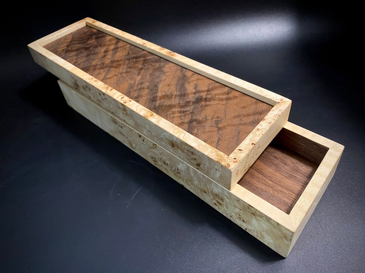 Box 256 mm. for premium knife packing, made of precious woods. #BOX_07