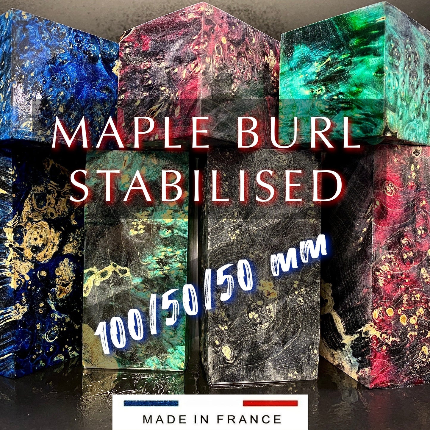 MAPLE BURL Stabilized Wood Blanks 100\50\50 mm, Premium Colors. France Stock.