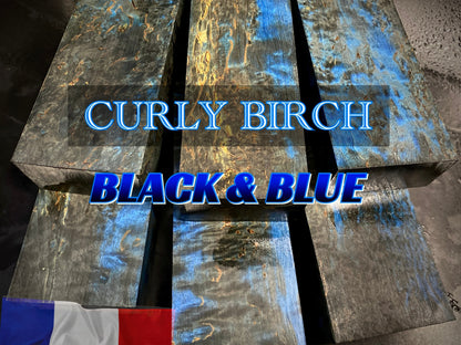 CURLY BIRCH Stabilized Wood, Black & Blue Color Blanks for Woodworking