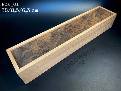 Box 380 mm. for premium knife packing, made of precious woods. #BOX_01