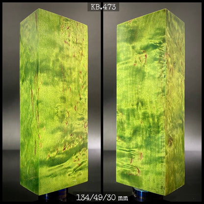 CURLY BIRCH Stabilized Wood, GREEN Color Blank for Woodworking. France Stock.