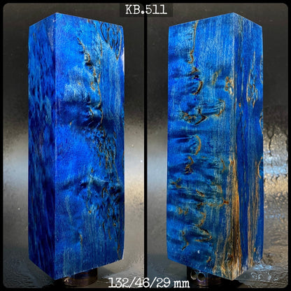 CURLY BIRCH Stabilized Wood, Blue Color Blanks for Woodworking. France Stock.