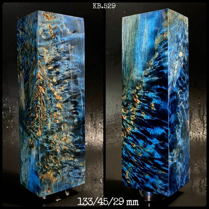 CURLY BIRCH Stabilized Wood, Blue Color Blanks for Woodworking. France Stock.