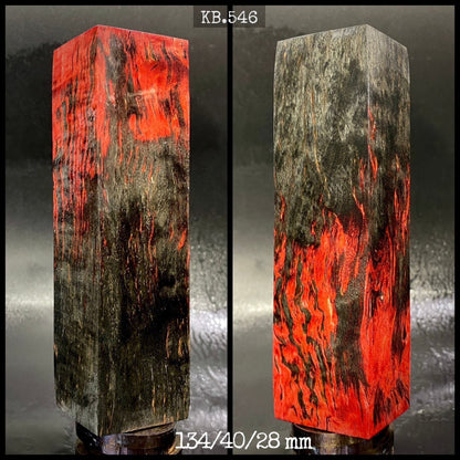 CURLY BIRCH Stabilized Wood, Red & Black Colors, Blanks for Woodworking. France Stock.