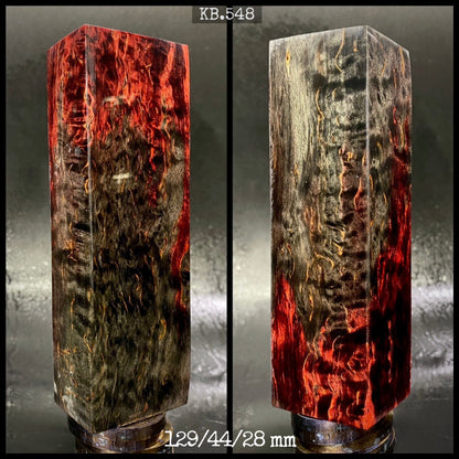 CURLY BIRCH Stabilized Wood, Red & Black Colors, Blanks for Woodworking. France Stock.