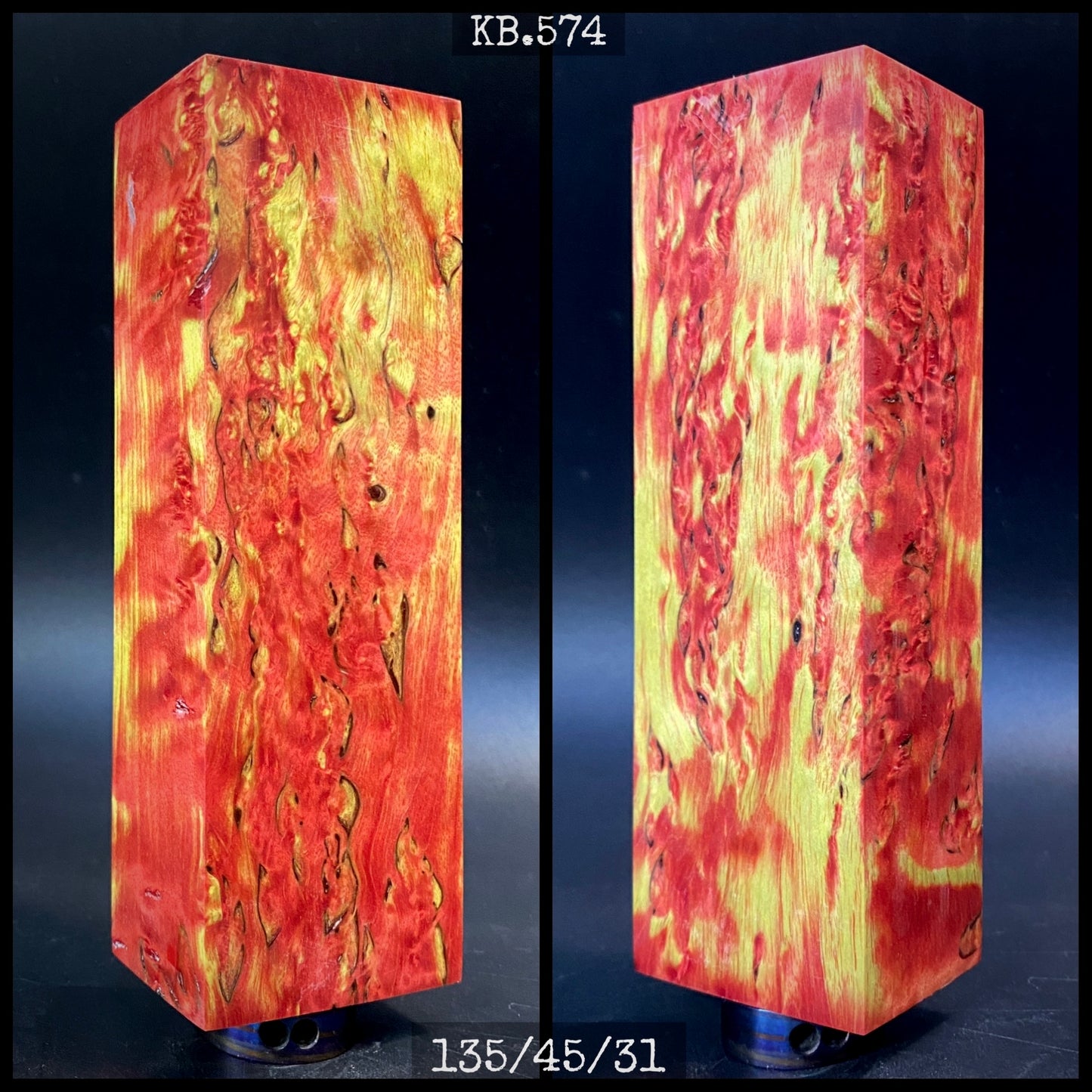 CURLY BIRCH Stabilized Wood, Red & Yellow Color Blanks for Woodworking. France Stock.