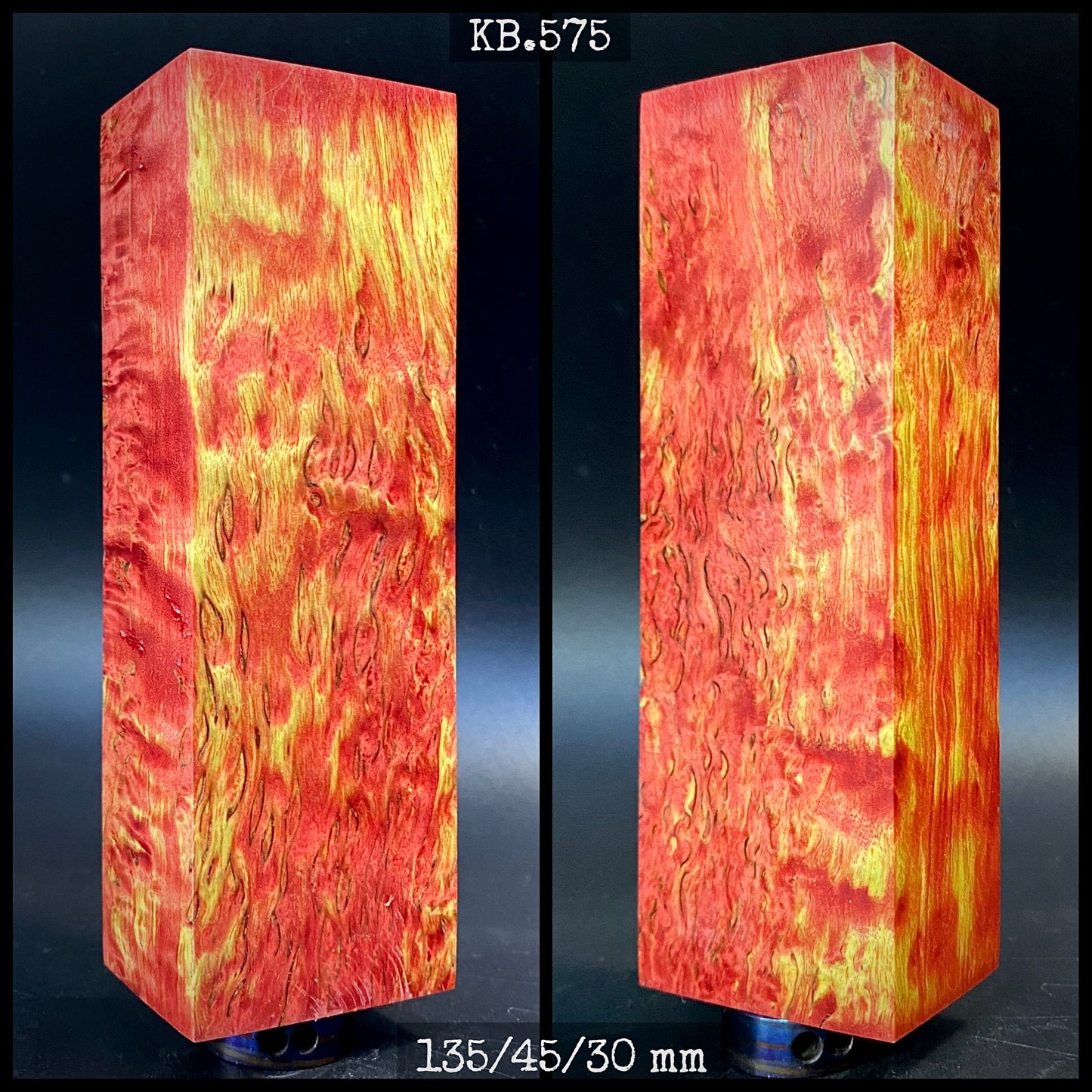 CURLY BIRCH Stabilized Wood, Red & Yellow Color Blanks for Woodworking. France Stock.