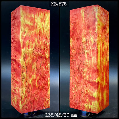 CURLY BIRCH Stabilized Wood, Red & Yellow Color Blanks for Woodworking. France Stock.