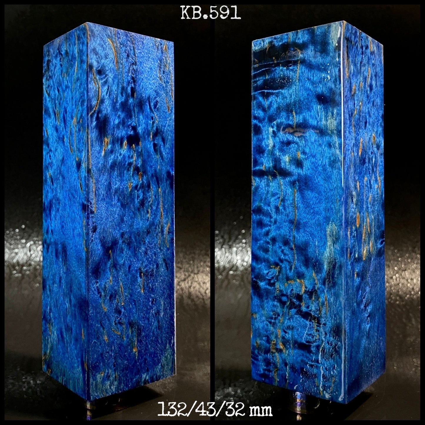 CURLY BIRCH Stabilized Wood, Blue Color Blanks for Woodworking. France Stock.