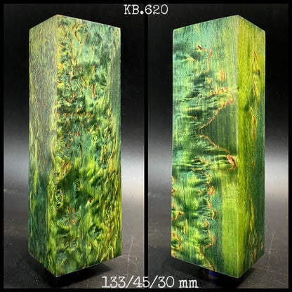 CURLY BIRCH Stabilized Wood, Green & Yellow Color Blanks for Woodworking. France Stock.