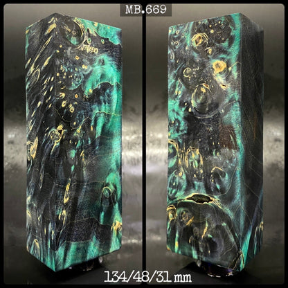 MAPLE BURL Stabilized Wood, Black & Green Colors Blanks for Woodworking. France Stock.