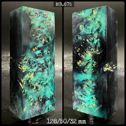 MAPLE BURL Stabilized Wood, Black & Green Colors Blanks for Woodworking. France Stock.