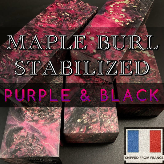MAPLE BURL, Stabilized Blanks, Purple & Black Colors. Woodworking, Crafting. France Stock.