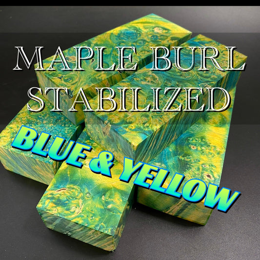 MAPLE BURL, Stabilized Blanks, Bleu & Green Color. Woodworking, Crafting. France Stock.