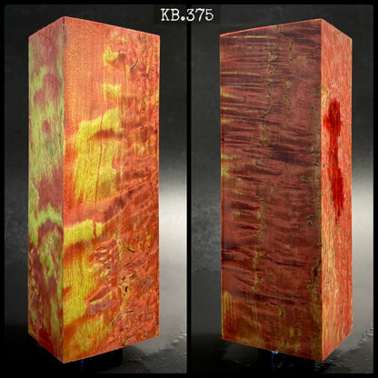 CURLY BIRCH Stabilized Wood, Red & Yellow Color Blanks for Woodworking. France Stock.